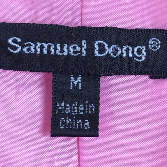 Samuel Dong Womens Cocktail Jacket Sz Medium Full Zip Quilted Detail Pink Black - Picture 8 of 10